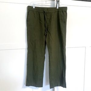 Ann Taylor Factory Linen Blend Drawstring Wide Leg Pants L Olive Martini Green